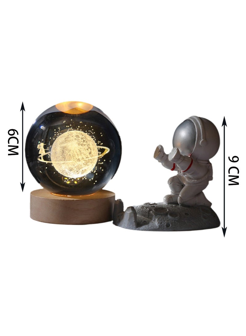 Wandering In The Starry Sky With Astronaut 3d Crystal Ball Night Light Transparent Galaxy Led Lamp With Wooden Base Glass Ball Decorative Night Light With Touch Switch Table Lamp Decorative Light Gift For Home Desktop Decoration - Image 2